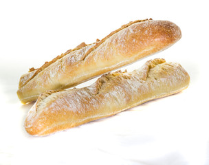 traditional baguette on white background