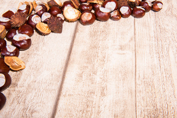thanksgiving card - chestnuts on wood