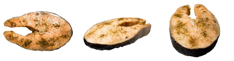Collections delicious smoked salmon with spice on an isolated background