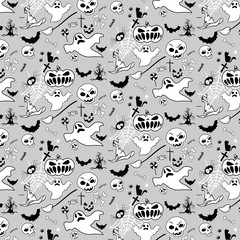 halloween doodle pattern bw