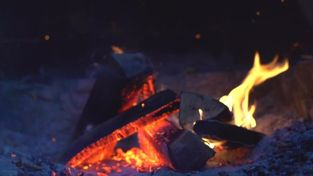 Fireplace. Fire. Bonfire burning at night