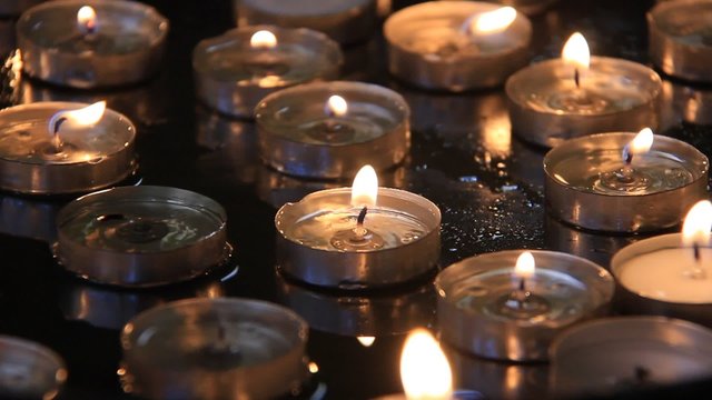 Candles in church of the Nativity in Bethlehem, Palestinian National Authority