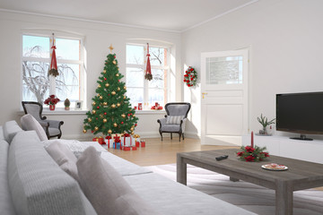 weihnachtlich dekoriertes Wohnzimmer
