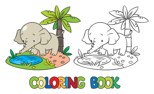 Coloring book of little funny elephant or jumbo