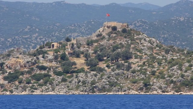Simena - flooded ancient Lycian city.Kekova island.Ruins of antique architecture