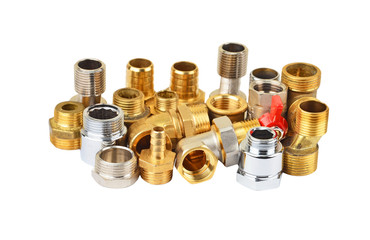 Plumbing fitting and ball valve, isolated on white background