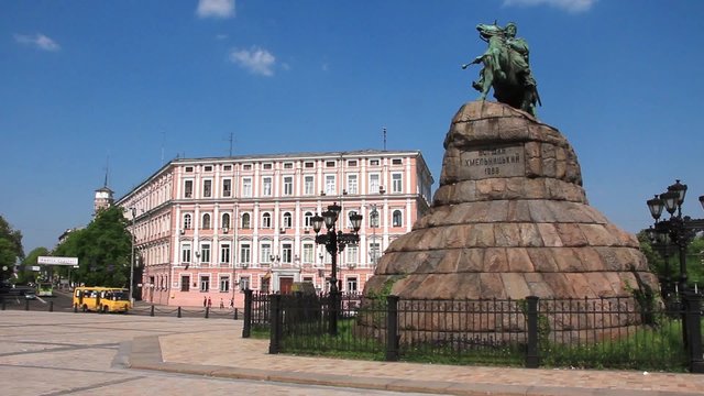 Monument to Bogdan Khmelnitsky on Sofiyskaya square in Kiev, Ukraine
