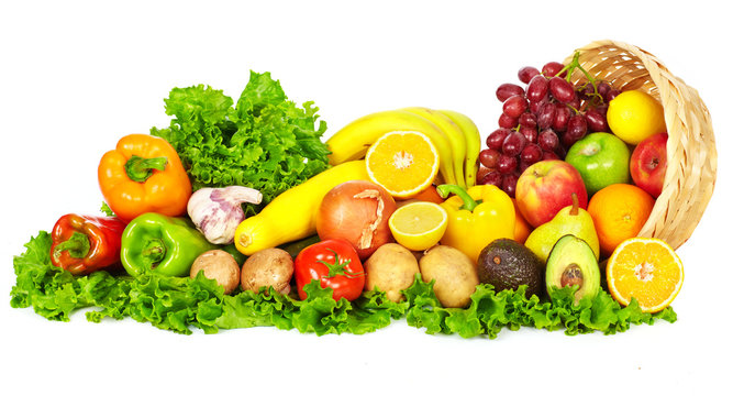 Fototapeta Vegetables and fruits over white background.