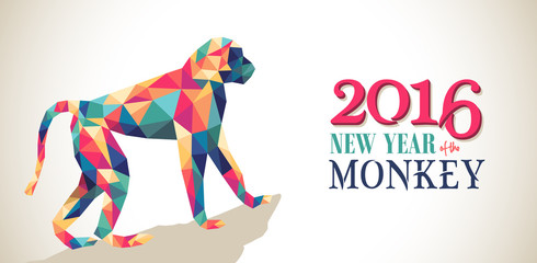 Obraz premium Happy china new year monkey 2016 triangle banner