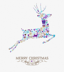 Merry christmas reindeer vintage retro elements card