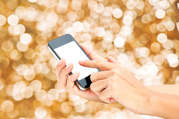 hand hold touch screen on smart phone or phone with beautiful bo