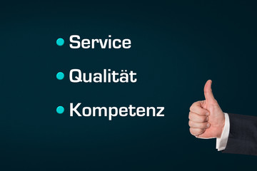 Business man, thumbs ub, Service, Quality, Competence