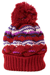 One single red winter bobble ski knit hat isolated on white background winter clothes