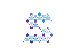 S Letter Blue Line Dot Network Logo