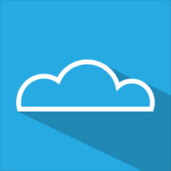 Cloud white line flat icon with long shadow.