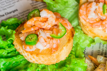 Tapas appetizers shrimp with chili