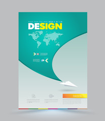 Vector template with paper origami airplane. Can be used for brochures, banners, covers, magazines, leaflet design, travel posters.