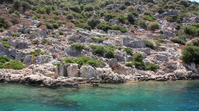 Simena - flooded ancient Lycian city.Kekova island.Ruins of antique architecture