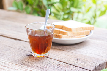 Breakfast with tea and bread
