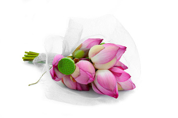 Flower arrangements with lotus on isolate white background.
