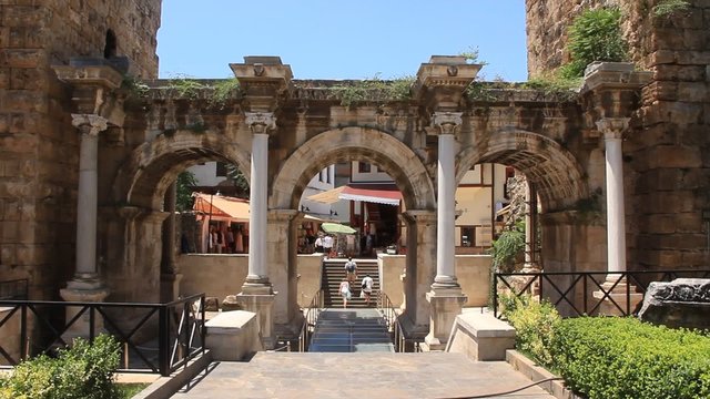 Ancient gate of Roman emperor Adrian at Antalya city center, Turkey