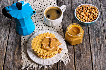 Waffles with peanut butter