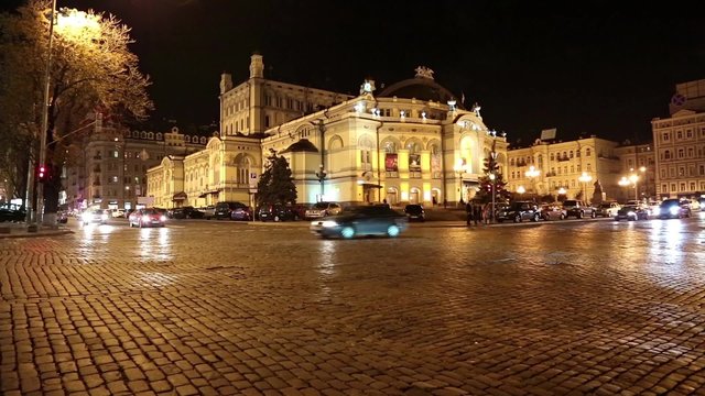 Road traffic near opera house in Kiev