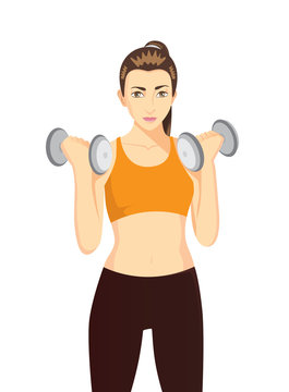 Women doing dumbbells exercises for health and beauty. Healthy character cartoon on isolated.