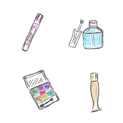 Sketch, Makeup, products, cosmetics, vector illustration
