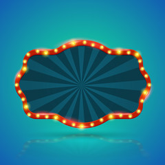 Abstract retro light banner with light bulbs on the contour. Vector illustration. Can use for promotion advertising.