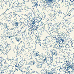 Seamless floral pattern with chrysanthemums.