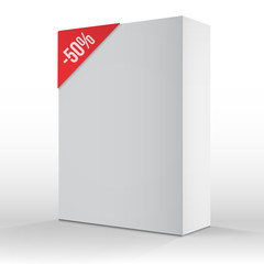 Photorealistic 3D Vector White Carton Box Sale Template Isolated
