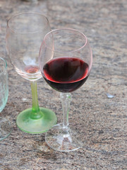 selective focus to red wine in Wine glass on the granite table i