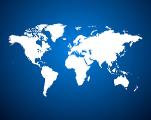 White Political World Map on blue background. Vector
