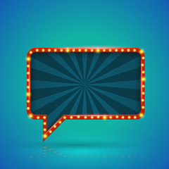 Rectangle retro light banner with light bulbs on the contour. Vector illustration. Can use for promotion advertising...