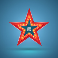 Star retro light banner with light bulbs on the contour. Vector illustration. Can use for promotion advertising...