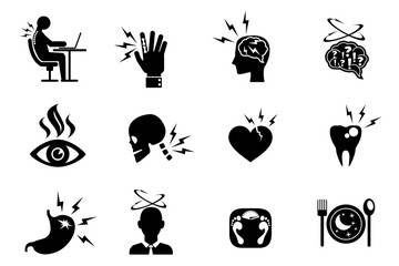 Office syndrome effects icons set