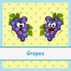 Obraz premium Grapes, funny characters on yellow background