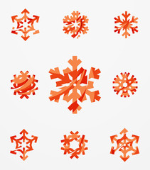 Set of abstract colorful snowflake logo icons, winter concepts