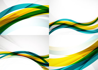 Set of abstract backgrounds. Glossy wide colorful wave