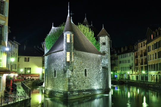 Le Palais de I'lle, Annecy, France- The old prison at night