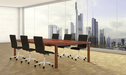 office with skyline in the background