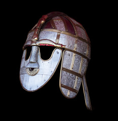 Silver decorative medieval helmet armour isolated black