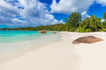 Paradise beach on tropical Island Praslin - Anse Lazio, Seychelles