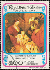 Togolese Republic - CIRCA 1981: mail stamp printed in Togolese Republic featuring the painting of Peter Paul Rubens "the adoration of the Magi", circa 1981