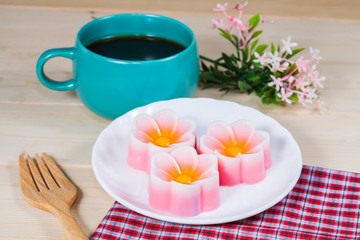Thailand tradition ,Flower Dessert Coconut Jelly on wood