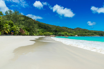 Paradise beach on tropical Island Praslin - Anse Lazio, Seychelles