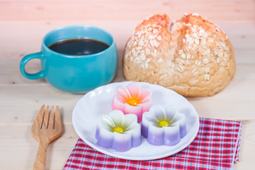 Thailand tradition ,Flower Dessert Coconut Jelly on wood