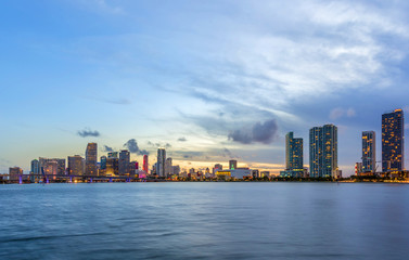 Miami city skyline panorama at night