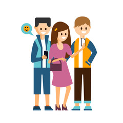 Girl and Boys Making a Selfie, Communicating in Social Media